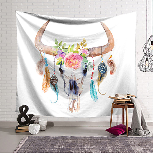 

Wall Tapestry Art Decor Blanket Curtain Hanging Home Bedroom Living Room Decoration Polyester Skull Feathers