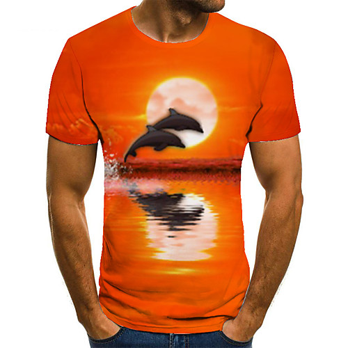 

Men's T shirt Shirt 3D Print Animal 3D Print Print Short Sleeve Casual Tops Casual Fashion Round Neck Light Yellow