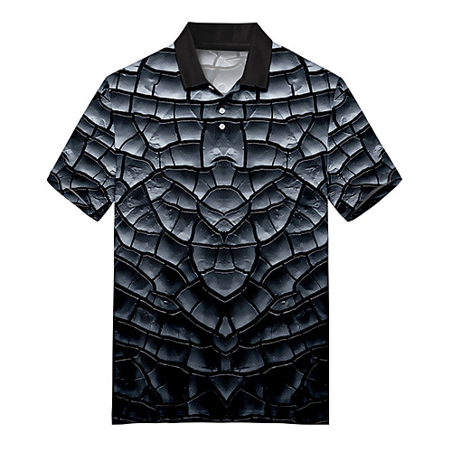 

Men's Golf Shirt 3D Print Optical Illusion Crack Button-Down Print Short Sleeve Casual Tops Casual Fashion Soft Breathable Black / Sports