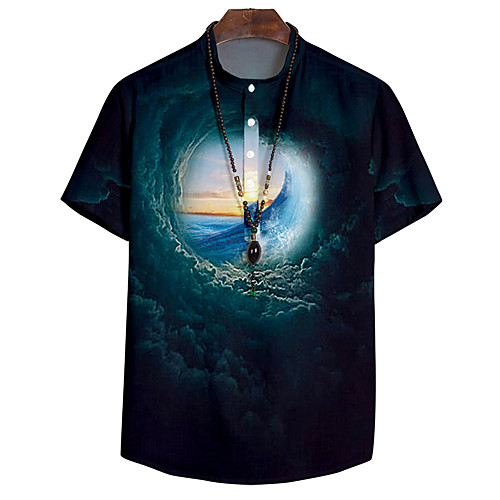 

Shirt Men's Scenery 3D Print Button-Down 3D Print Casual Short Sleeve Tops Casual Fashion Breathable Comfortable Black
