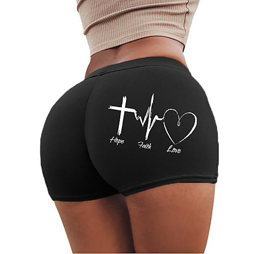 

Women's Colorful Fashion Comfort Skinny Holiday Beach Leggings Hot Pants Pants Heart Graphic Prints Letter Short Sporty Elastic Waist Print Blue Blushing Pink Army Green Green Black
