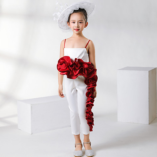 

Pantsuit / Jumpsuit Ankle Length Flower Girl Dresses Event / Party Satin Sleeveless Spaghetti Strap with Appliques