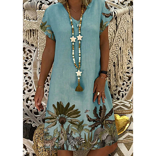 

Women's Shift Dress Knee Length Dress Blushing Pink Gray Green White Short Sleeve Floral Print Summer V Neck Casual 2021 S M L XL XXL 3XL 4XL 5XL