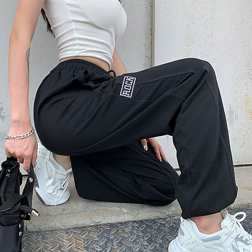 

Women's Simple Chino Comfort Casual Leisure Sports Jogger Pants Plain Full Length Drawstring Pocket White Black