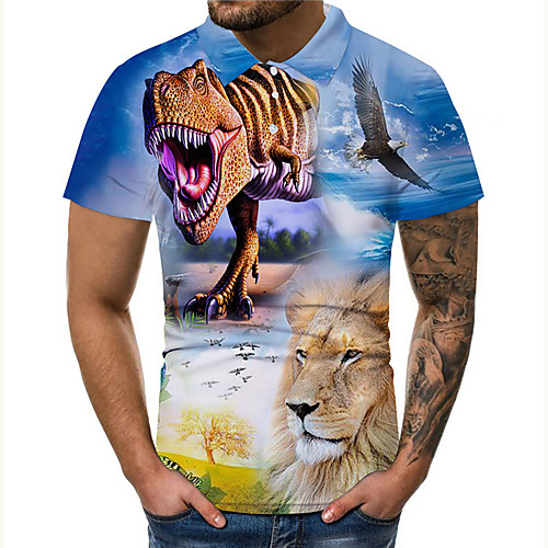 

Men's Golf Shirt Tennis Shirt 3D Print Graphic Prints Dinosaur Button-Down Print Short Sleeve Casual Tops Casual Designer Big and Tall Blue / Summer