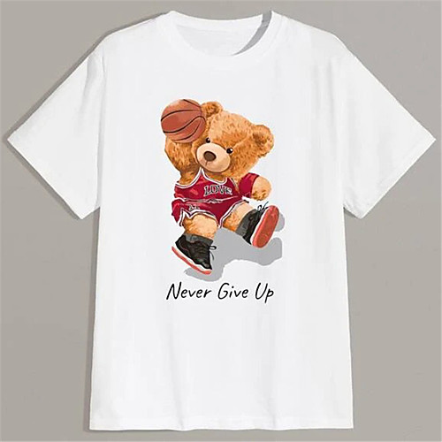 

Men's Unisex T shirt Hot Stamping Graphic Prints Toy Bear Plus Size Print Short Sleeve Daily Tops 100% Cotton Basic Fashion Classic White