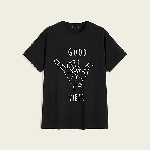 

Men's Unisex T shirt Hot Stamping Hand Plus Size Print Short Sleeve Casual Tops 100% Cotton Basic Casual Fashion Black
