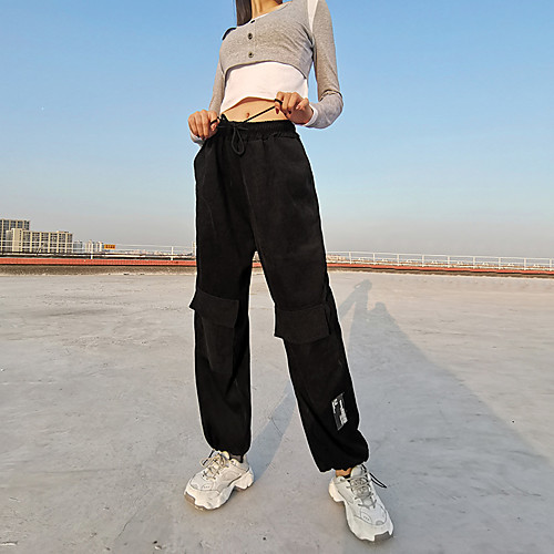 

Women's Stylish Streetwear Comfort Casual Going out Jogger Pants Plain Full Length Drawstring Pocket Black