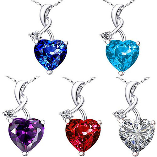 

Women's Pendant Necklace Charm Necklace Classic Heart Precious Fashion Zircon Copper Silver Plated White Purple Red Dark Blue Light Blue 45 cm Necklace Jewelry 1pc For Christmas Wedding Party Evening