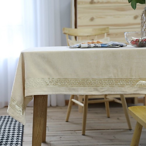 

Table Cloth polyester fibre Dust-Proof Embroidery Solid Colored Tabel cover Table decorations for Daily Wear rectangule 9090 cm Beige fine lace flannel 1 pcs
