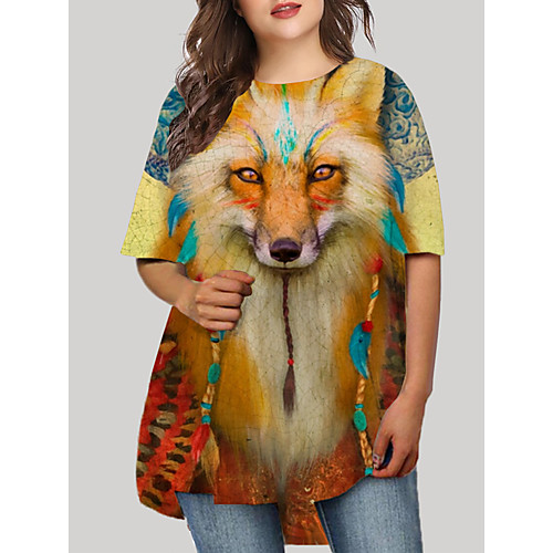 

Women's Plus Size Dress T Shirt Dress Tee Dress Short Mini Dress Half Sleeve Graphic Animal Print Casual Fall Spring Summer Orange XL XXL 3XL 4XL 5XL