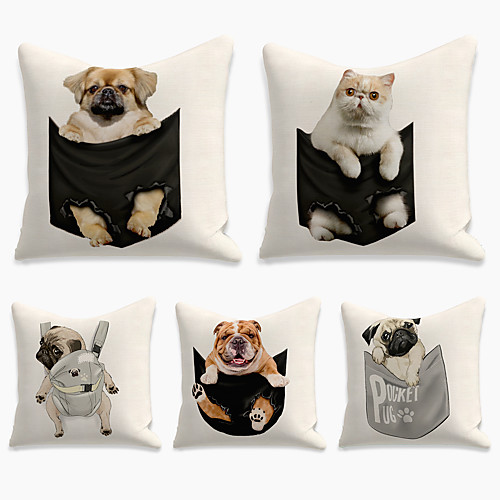 

Cushion Cover 5PCS Linen Soft Print Square Throw Pillow Cover Cushion Case Pillowcase for Sofa Bedroom 45 x 45 cm (18 x 18 Inch) Superior Quality Mashine Washable