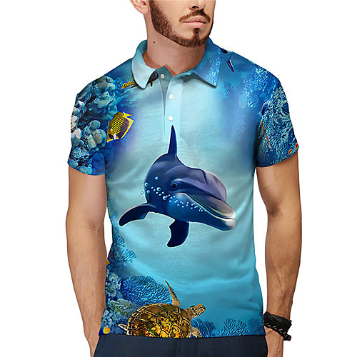 

Men's Golf Shirt Tennis Shirt 3D Print Graphic Prints Shark Animal Button-Down Print Short Sleeve Daily Tops Casual Designer Big and Tall Blue / Summer
