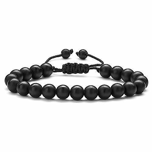 

Bracelet for Men Black Beads - 8mm Tiger Eye Stone Beads Bracelet Adjustable Natural Matte Agate Onyx Yoga Essential Oils Anxiety Aromatherapy Bracelets Jewelry Birthday Gifts for Men
