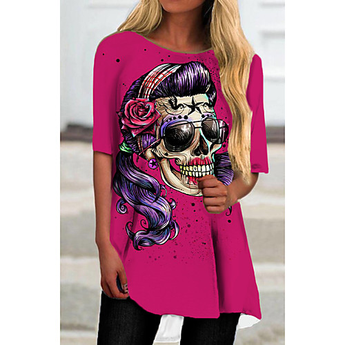 

Women's T Shirt Dress Tee Dress Short Mini Dress Fuchsia Half Sleeve Floral Print Print Spring Summer Round Neck Casual Holiday 2021 S M L XL XXL 3XL