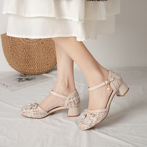 

Women's Sandals Chunky Heel Round Toe PU Synthetics Black Pink Beige