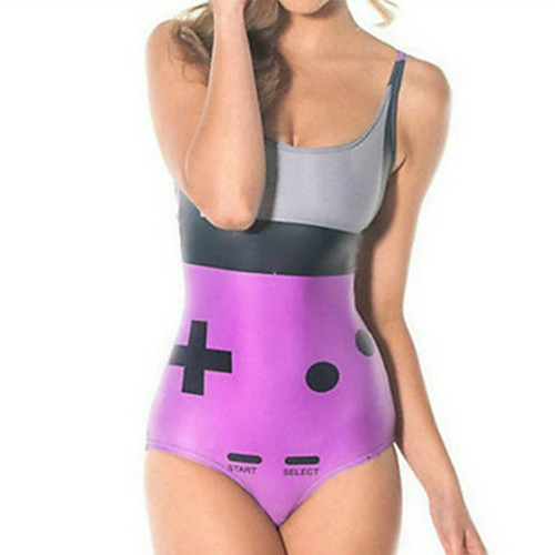 

Women's One Piece Monokini Swimsuit Tummy Control Open Back Slim Color Block Letter Purple Swimwear Bodysuit Strap Bathing Suits New Party Fashion / Lady / Print / Padless / Print