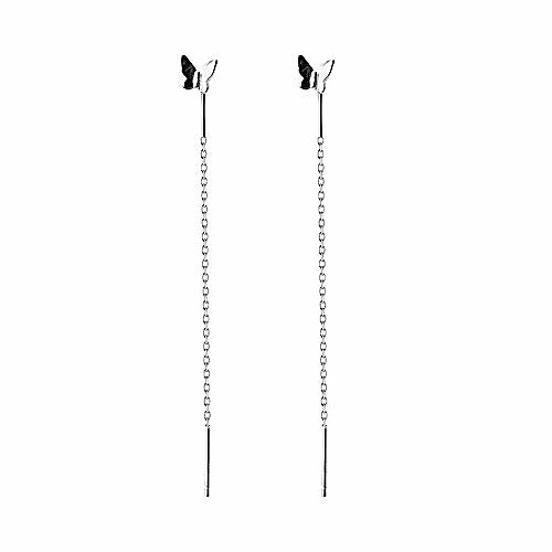 

little butterfly tassel chain dangle drop earrings s925 sterling silver for women girls cute simple threader long chain statement studs earring dangling fashion jewelry gifts bff