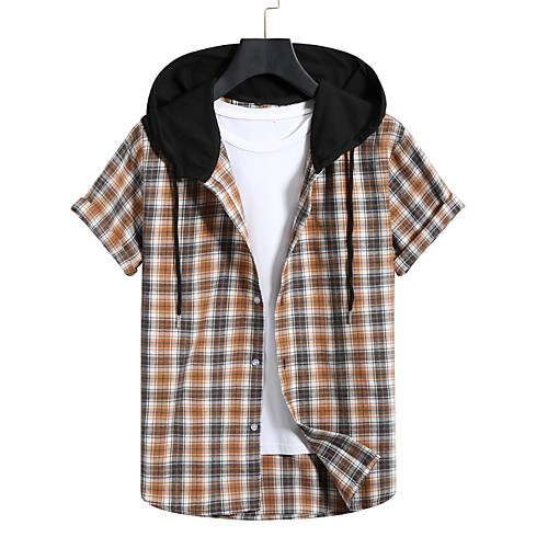 

Men's Shirt Lattice Short Sleeve Casual Tops Fashion Khaki