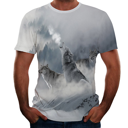 

Men's T shirt Shirt 3D Print Animal 3D Print Print Short Sleeve Casual Tops Casual Fashion Round Neck Blue
