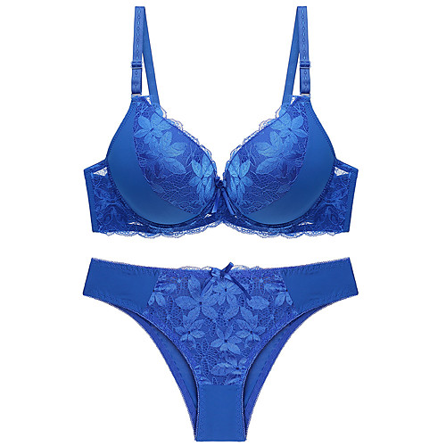 

Women's Plus Size Bra & Panty Set Underwire Bra 3/4 Cup Bowknot Blue