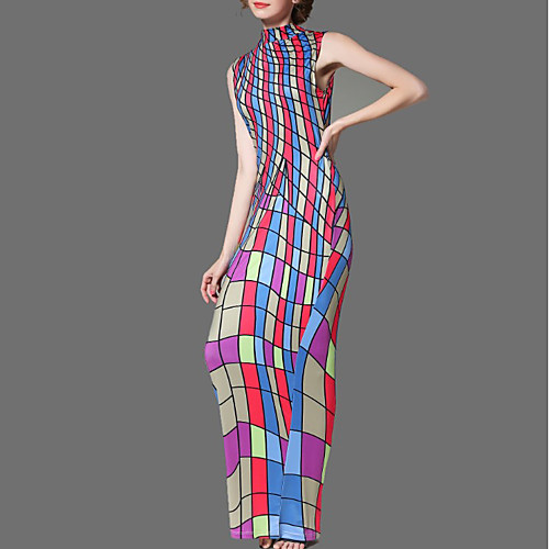 

Women's Shift Dress Maxi long Dress Multicolor_1 Sleeveless Print Print Spring Summer Turtleneck Formal 2021 S M L XL