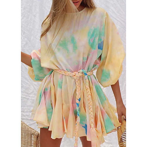

Women's Loose Short Mini Dress Blushing Pink Orange Black Long Sleeve Color Block Tie Dye Spring Summer Round Neck Casual Holiday Loose 2021 S M L XL XXL / Cotton / Cotton