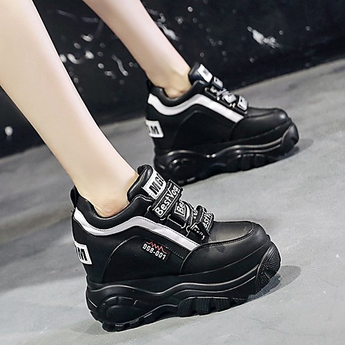 

Women's Sneakers Height Increasing Shoes Hidden Heel Round Toe Booties Ankle Boots Mesh Lace-up Solid Colored White Black Purple
