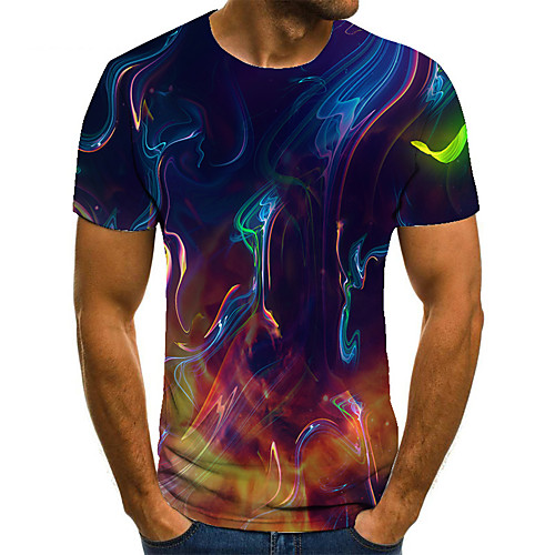 

Men's T shirt 3D Print Geometric 3D Print Print Short Sleeve Casual Tops Casual Fashion Blue