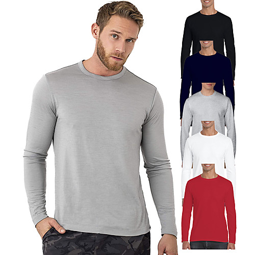 

Men's T shirt Hiking Tee shirt Baselayer Long Sleeve Tee Tshirt Sweatshirt Top Outdoor Quick Dry Lightweight Breathable Sweat wicking Spring Summer Cotton Solid Color Navy White Black Hunting Fishing