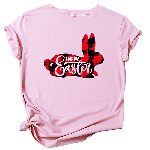 

Women's T shirt Plaid Letter Animal Print Round Neck Tops Cotton Basic Basic Top Light Gray Dark Gray Wine