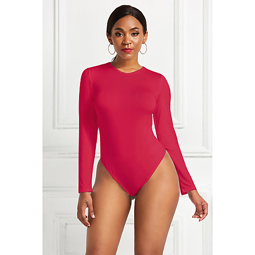 

Women's Bodysuit Zentai Jumpsuit Plain Long Sleeve Round Neck Basic Streetwear Tops White Black Blue