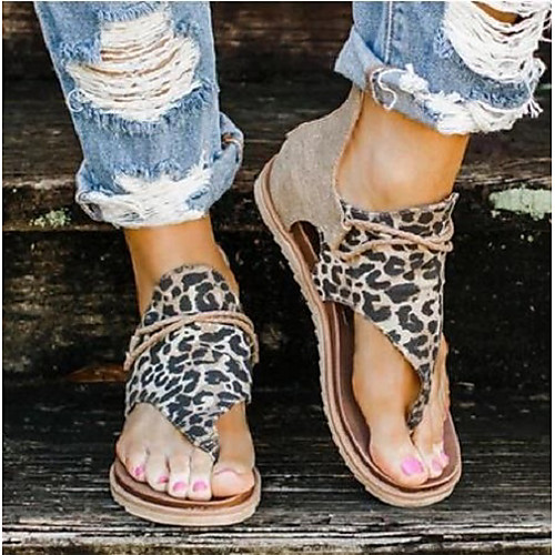 

Women's Sandals Boho Bohemia Beach Pumps Pointed Toe Gleit Sequin Solid Colored black strips Serpentine White leopard