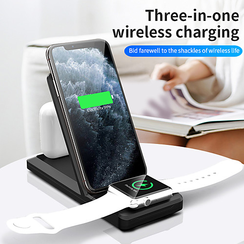 

HYD-H6 3-IN-1 15W Wireless Charger for Apple Watch Air Pods Pro iPhone Mobile Phone Stand Charging Dock For Apple Watch 6 5 4 3 iPhone 12 11 8 Xs Max Air pods 1 2 3 Pro Samsung S21 S20