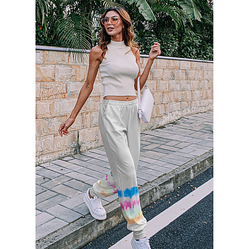 

Women's Streetwear Chino Comfort Fitness Weekend Chinos Pants Color Block Tie Dye Full Length Elastic Waist Blue Purple Yellow Blushing Pink Grey