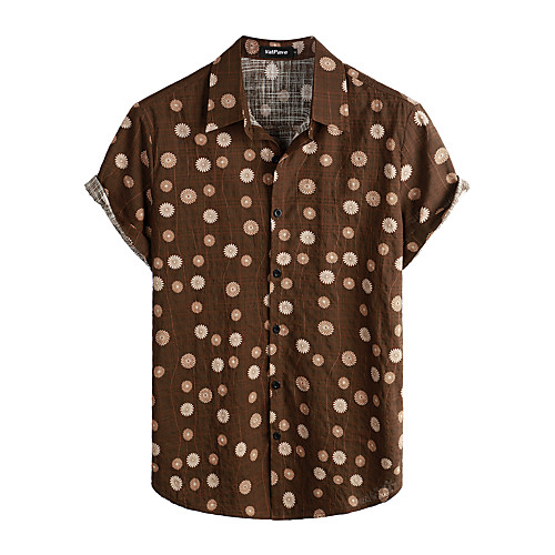 

Men's Shirt Tribal Short Sleeve Daily Tops Cotton Basic Boho Classic Collar Brown / Beach