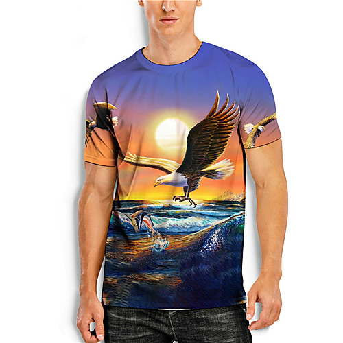 

Men's Unisex T shirt 3D Print Square Graphic Prints Eagle Animal 3D Print Short Sleeve Daily Tops Basic Natural Casual Round Neck Orange / Summer