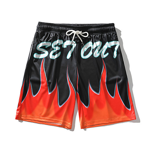 

Casual / Sporty Athleisure Men's Breathable Outdoor Jogger Shorts Daily Gym Pants Short Flame Drawstring Pocket 3D Print Black