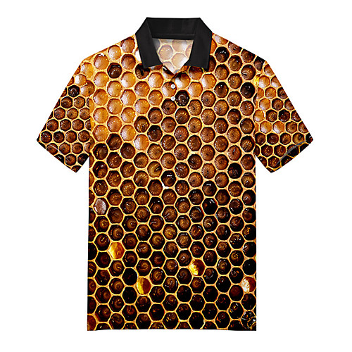 

Men's Golf Shirt Tennis Shirt 3D Print Honeycomb Button-Down Print Short Sleeve Casual Tops Casual Fashion Soft Breathable Yellow / Sports