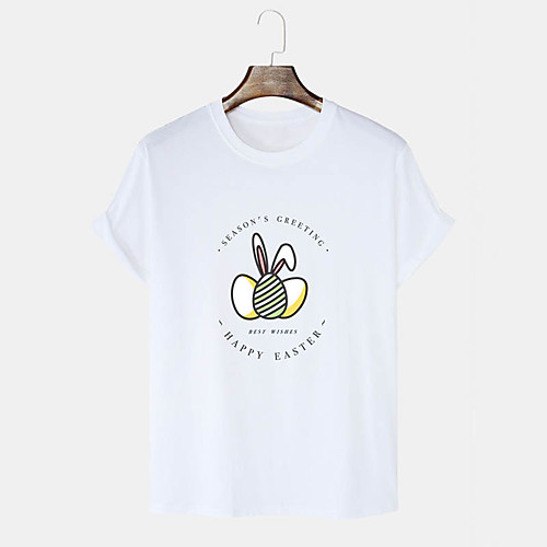 

Men's T shirt Hot Stamping Graphic Prints Rabbit / Bunny Egg Print Short Sleeve Daily Tops 100% Cotton Basic Casual White Black Blushing Pink