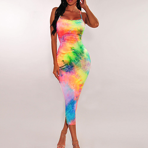 

european and american cross-border hot style 2020 spring and summer new women's tie-dye sling long skirt female amazon foreign trade dress