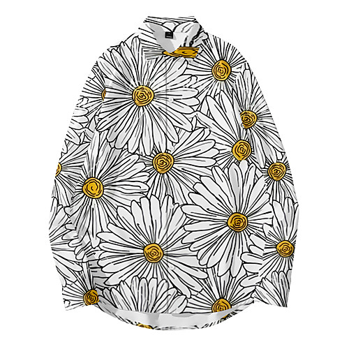 

Men's Shirt 3D Print Floral Daisy 3D Print Button-Down Long Sleeve Casual Tops Casual Fashion Breathable Comfortable Gray / Sports / Fall