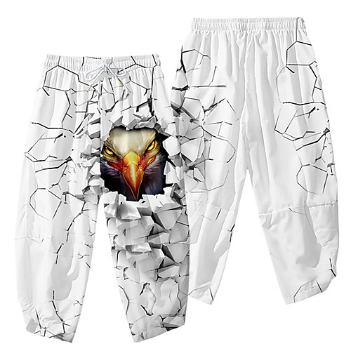 

Men's Casual / Sporty Athleisure Daily Sports Harem Loose Wide Leg Pants Eagle Full Length 3D Print Elastic Waist White