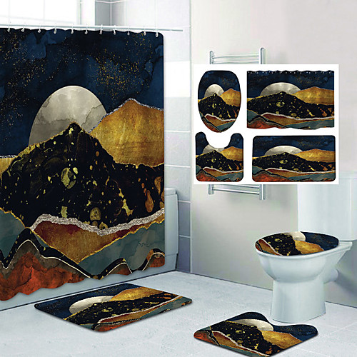 

Beautiful Mountains Pattern Printing Bathroom Shower Curtain Leisure Toilet Four-Piece Design
