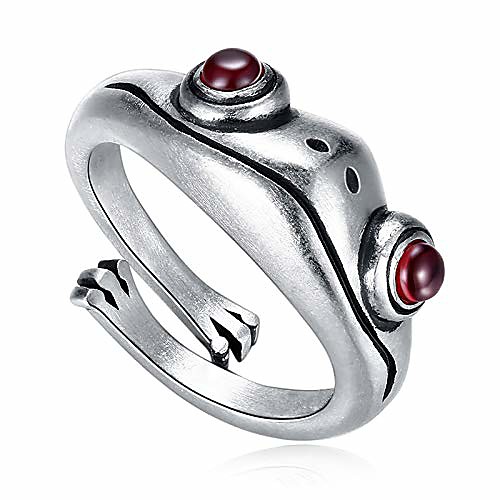

Frog Rings,Real Silvery Frog Open Rings for Women Vintage, Men's Simple Carving Frog Adjustable Stainless Steel Silver Fashion Party Jewelry