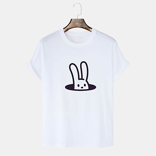 

Men's Unisex T shirt Shirt Hot Stamping Graphic Prints Rabbit / Bunny Plus Size Print Short Sleeve Daily Tops 100% Cotton Basic Casual Round Neck White Blushing Pink Black / Summer