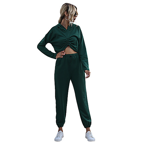 

Women's Basic Streetwear Plain Daily Two Piece Set Hoodies & Sweatshirts Tracksuit Pant Loungewear Jogger Pants Ruched Drawstring Tops