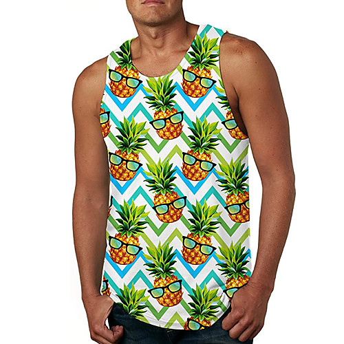 

Men's Tank Top Vest Undershirt 3D Print Pineapple 3D Print Sleeveless Daily Tops Casual Beach Green
