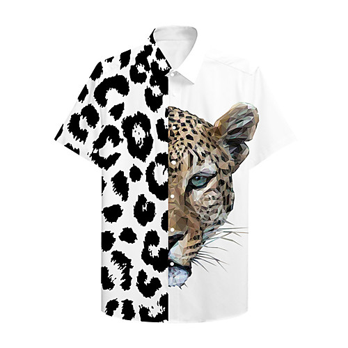

Men's Shirt 3D Print Graphic Prints Cheetah Print Button-Down Print Short Sleeve Casual Tops Casual Designer Big and Tall Black / White / Summer
