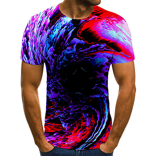 

Men's T shirt Shirt 3D Print Geometric 3D Print Print Short Sleeve Casual Tops Casual Fashion Round Neck Black / Red